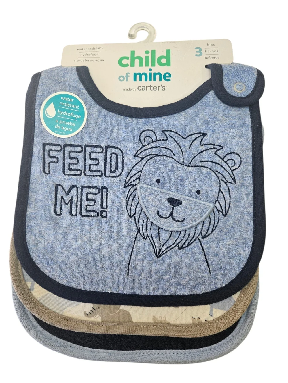 NEW Child of Mine by Carter's Blue Baby Bibs Lion Animals Grandma Themed 3 Pack